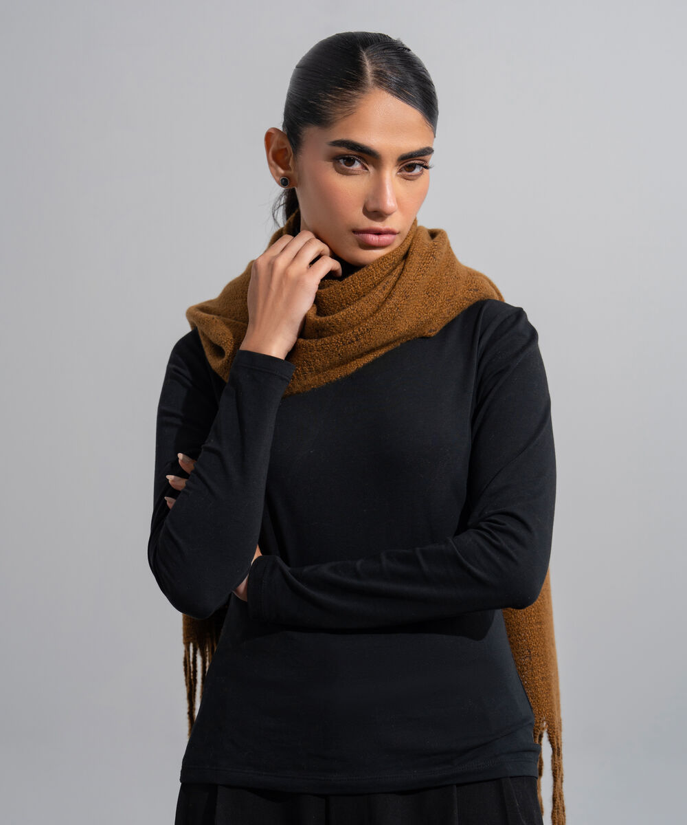 Women's Western Wear Rust Polyester Solid Woolen Scarf