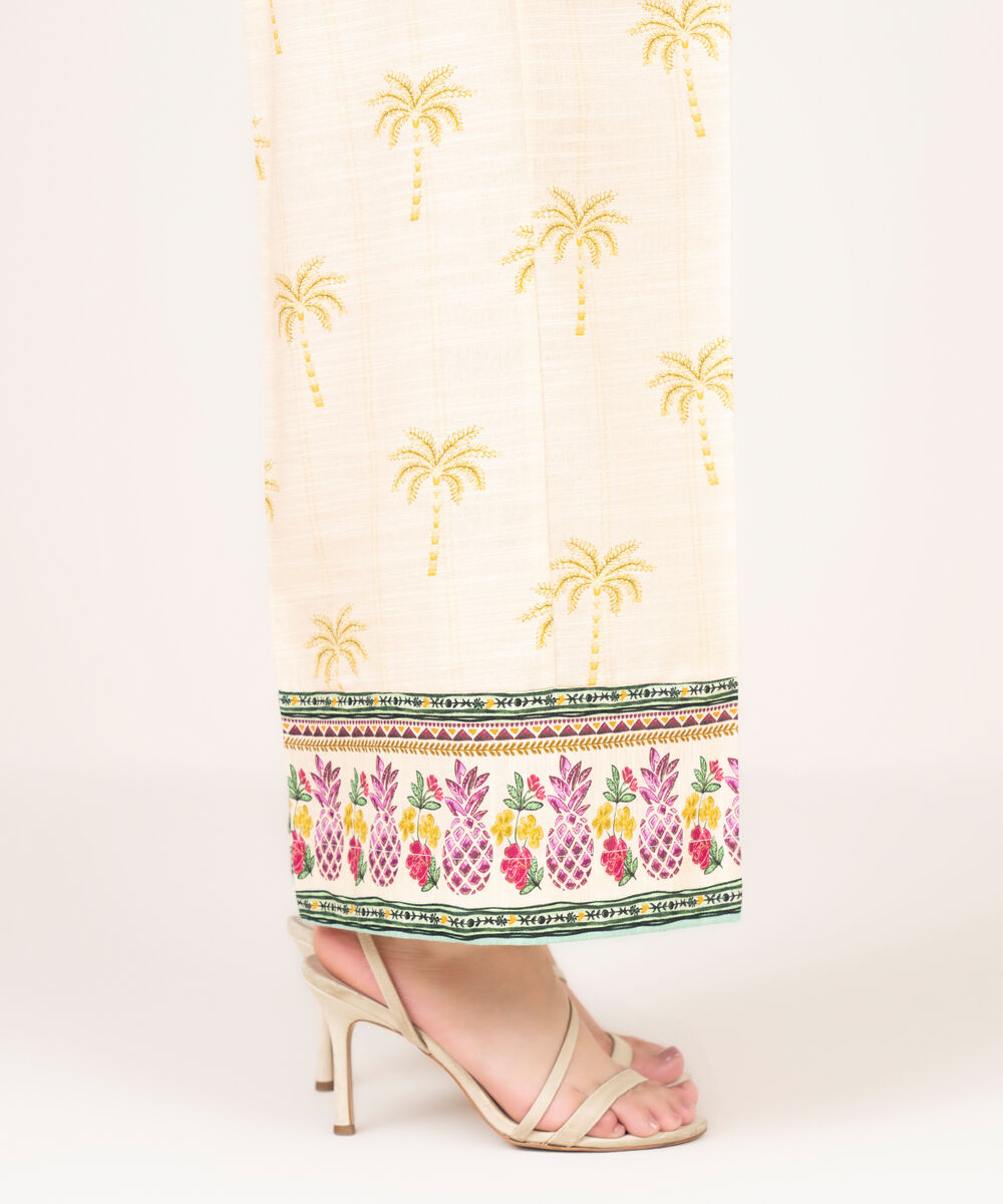 Women's RTW Light Khaddar Printed Pale Yellow Culottes