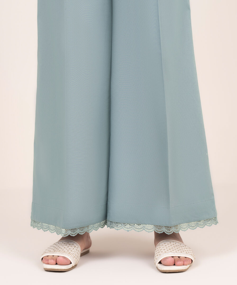 Women's RTW Cambric Grey Solid Flared Pants