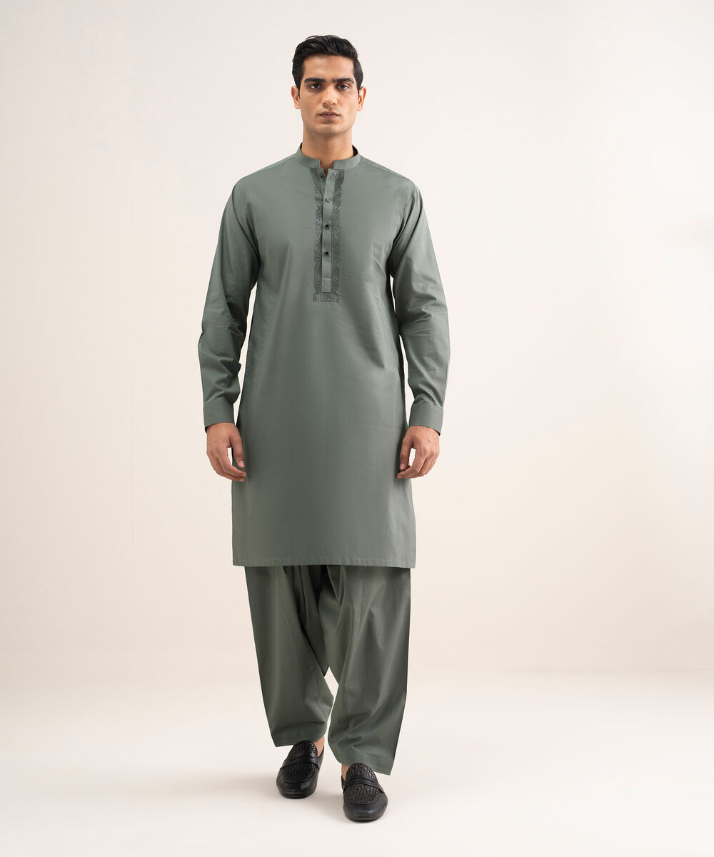 Men'S Stitched Grey Premium Cotton Suit