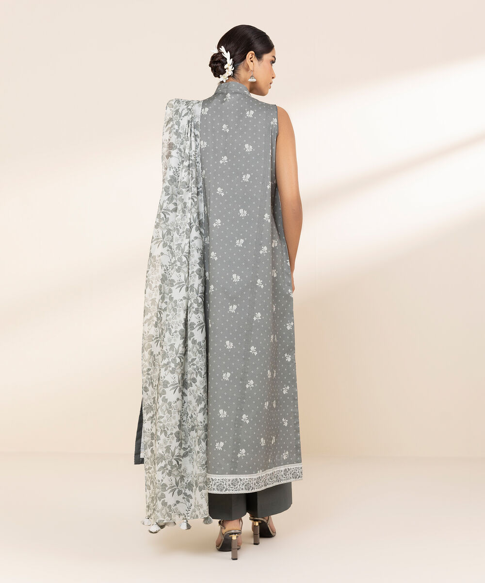 Women's Unstitched Lawn Embroidered Grey 2 Piece Suit