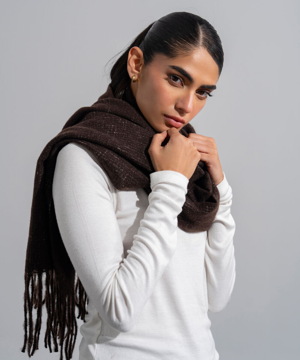 Women's Western Wear Brown Polyester Solid Woolen Scarf