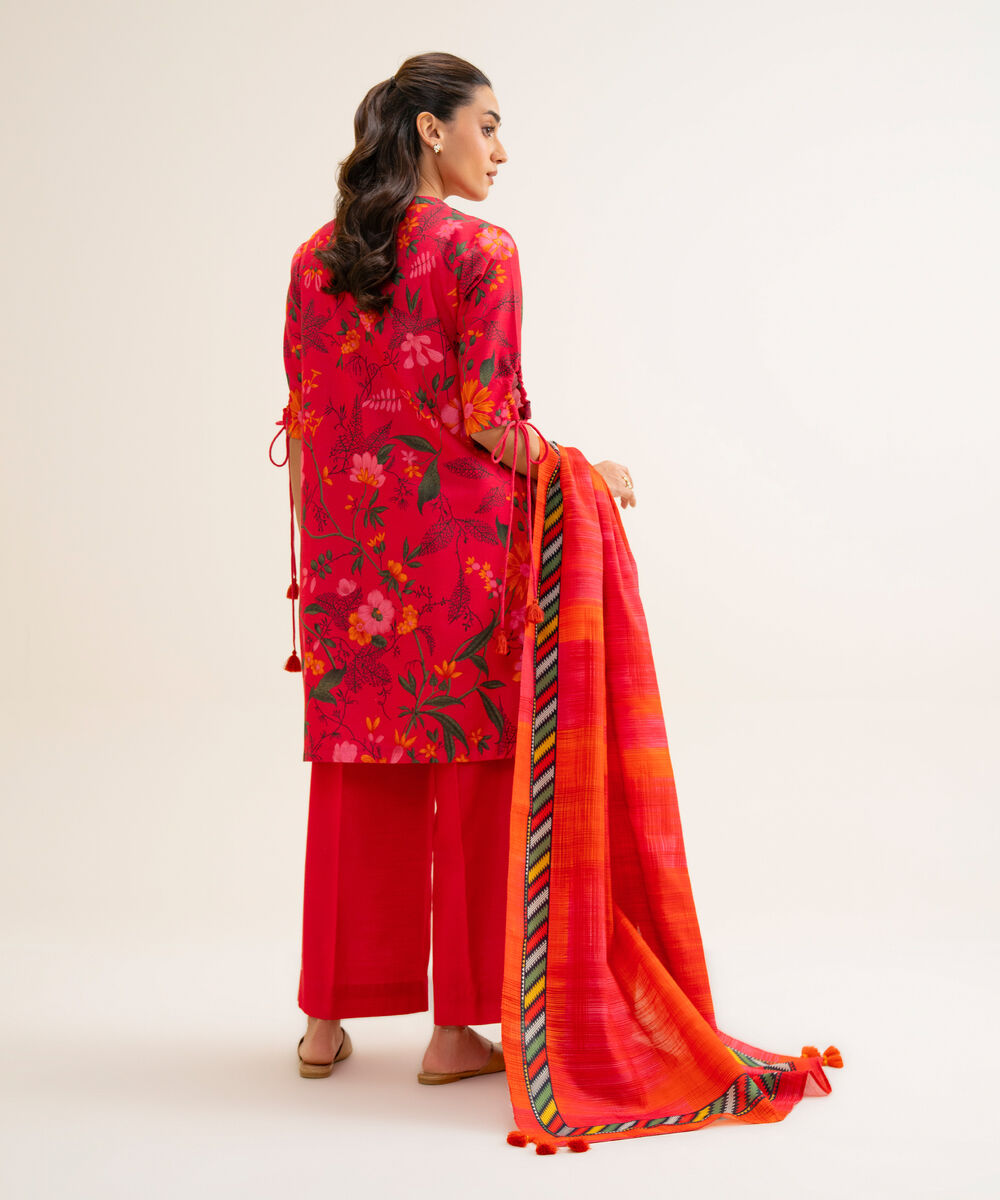 Women's Unstitched Lawn Printed Pink 3 Piece Suit