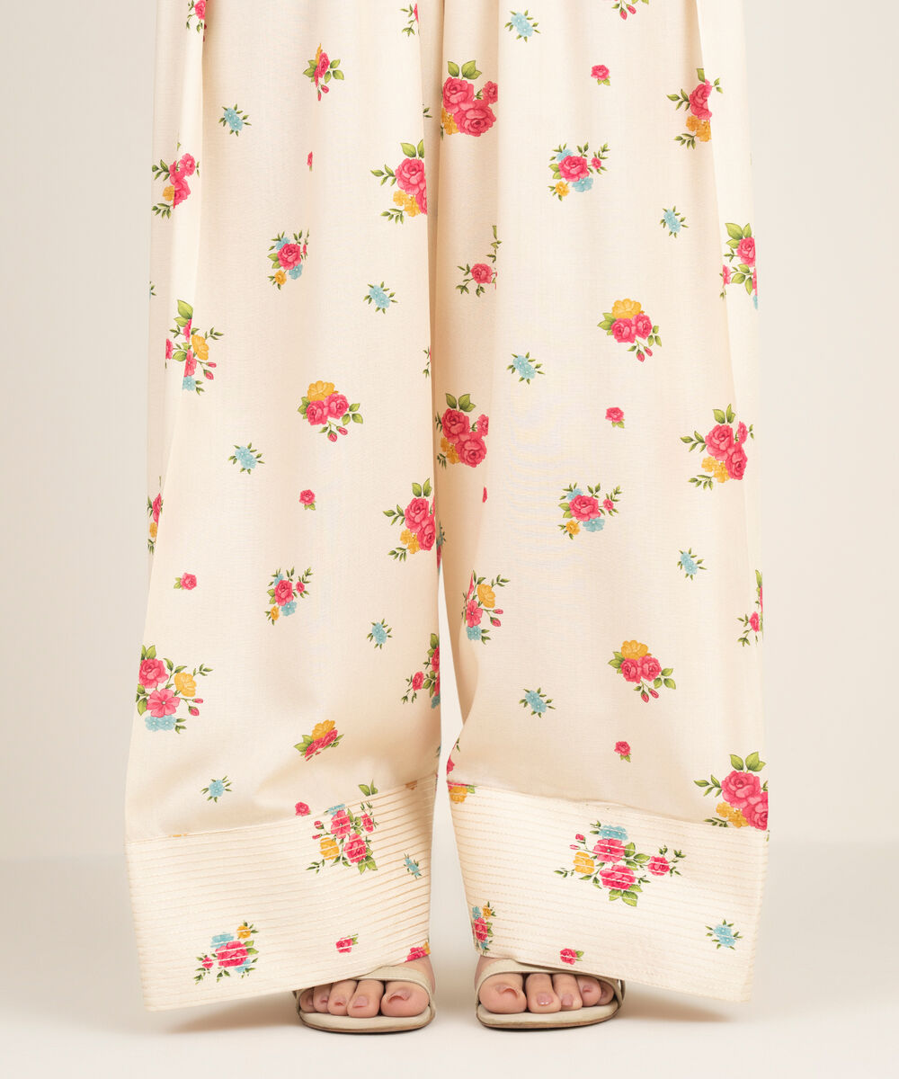 Women's RTW Arabic Cambric Printed Cream White Farshi Shalwar