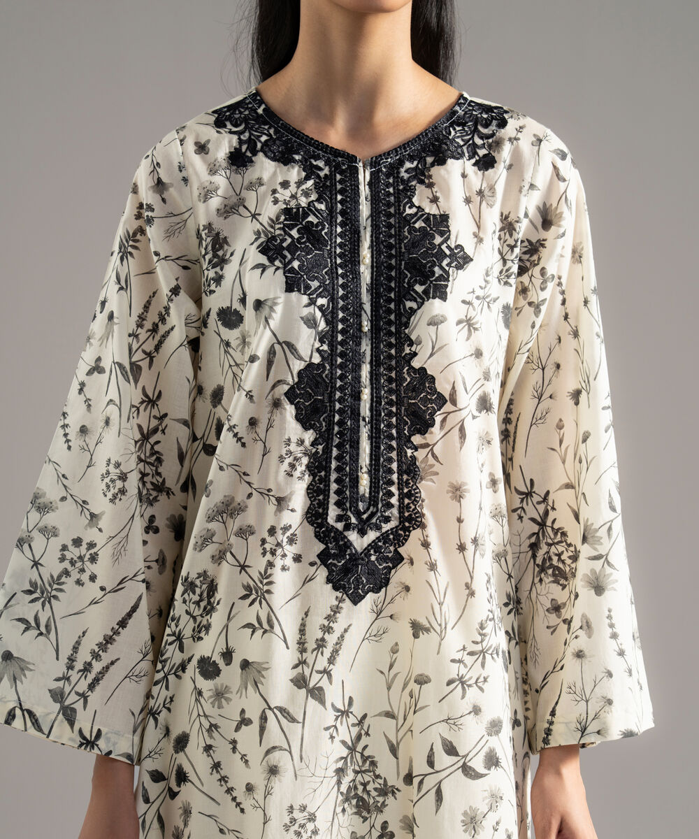 Women's RTW Lawn Printed Embroidered Cream White 2 Piece Suit
