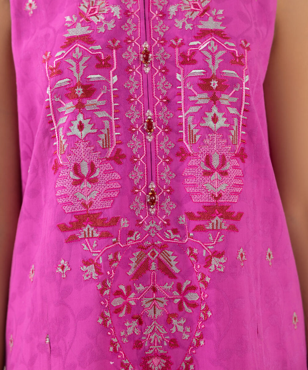 Women's Unstitched Jacquard Embroidered Pink Three Piece Suit