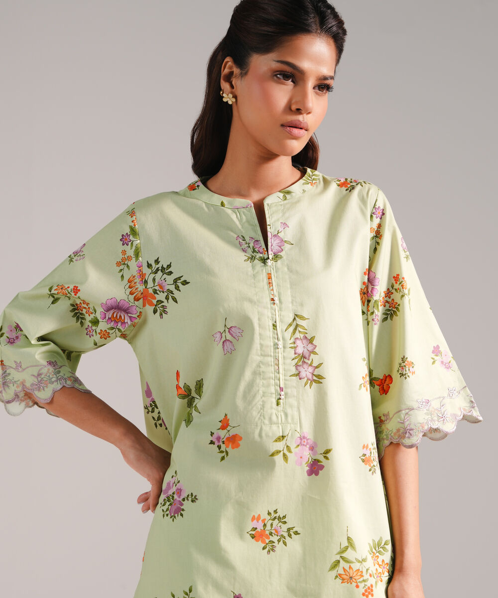Women's RTW Lawn Printed Green 2 Piece Suit