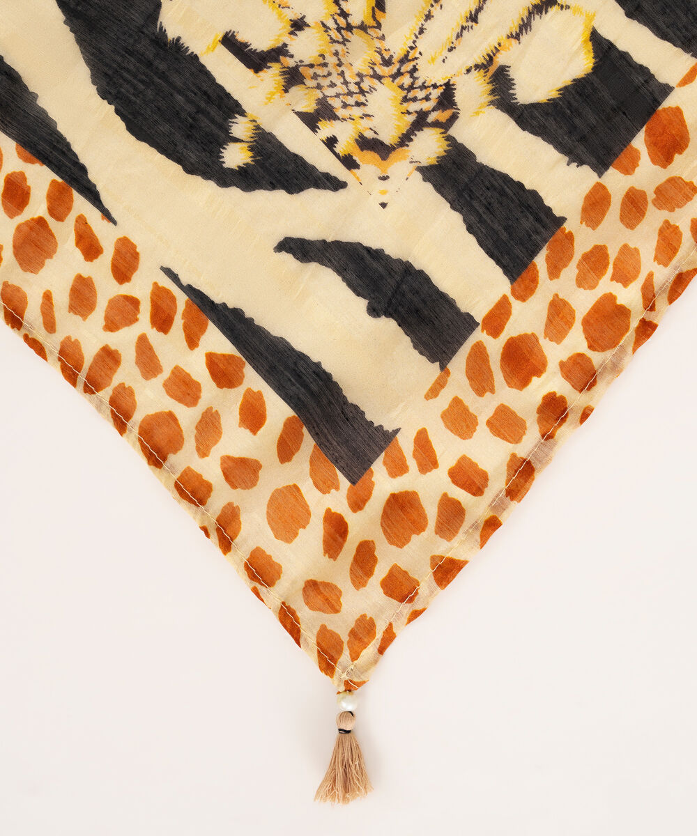 Tussar Silk Beige Printed Dupatta