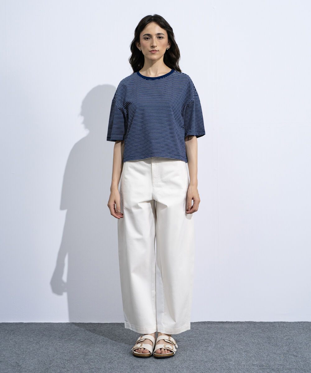 Women's Blue Yarn Dyed Short Body T-Shirt
