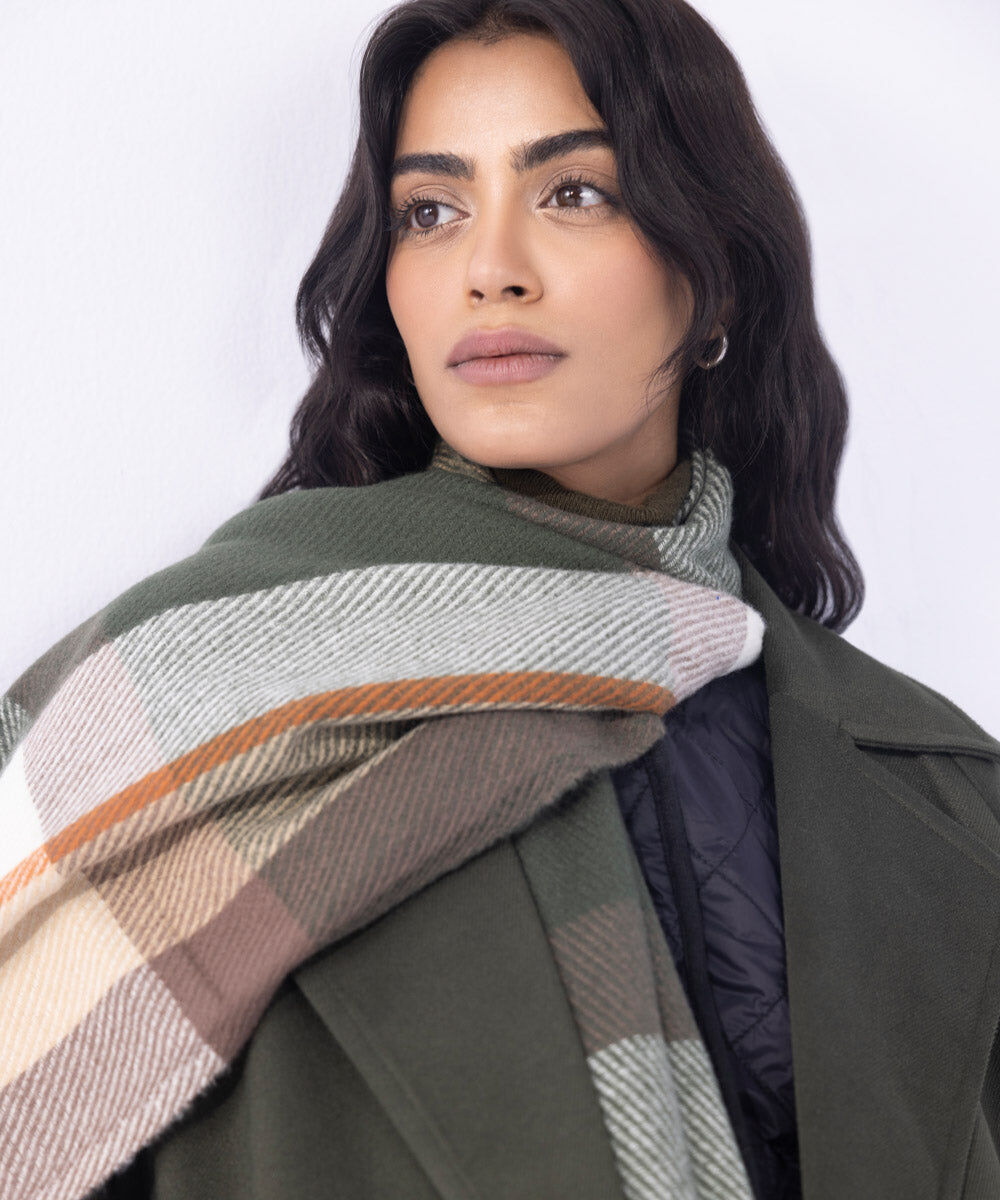 Woman - Green Soft Woven Scarf