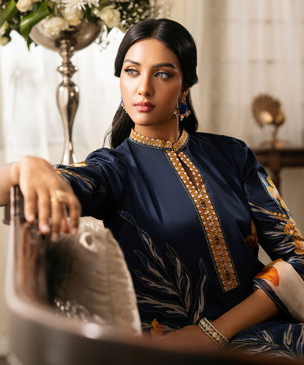 Unstitched Women's Blue Textured Lawn 3 Piece Suit