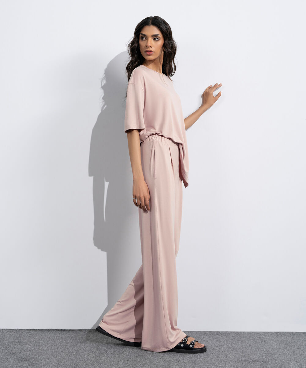 Women's Pink Flowing Pull-On Trousers
