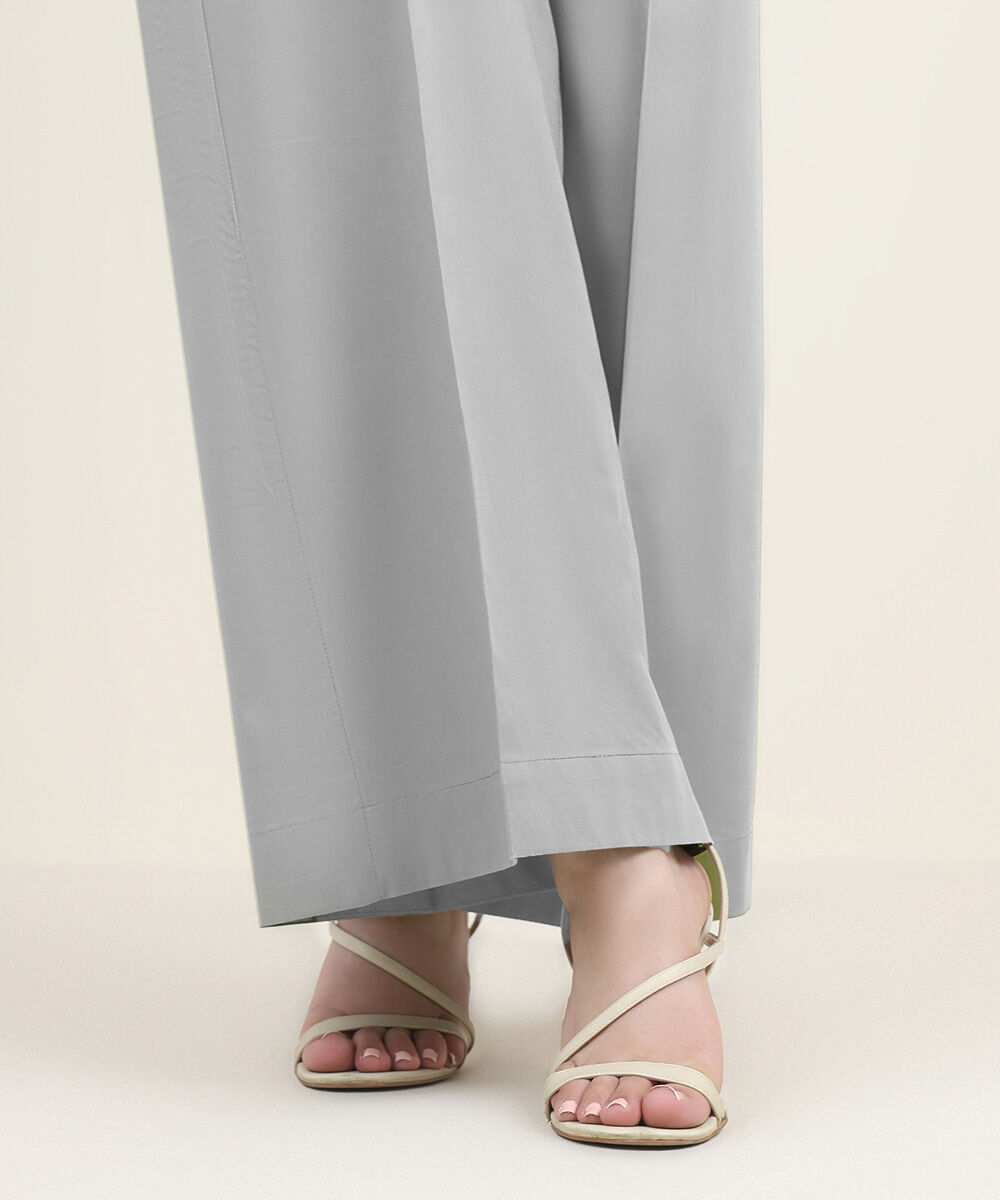 Unstitched Women's Grey Cotton Solid Trousers