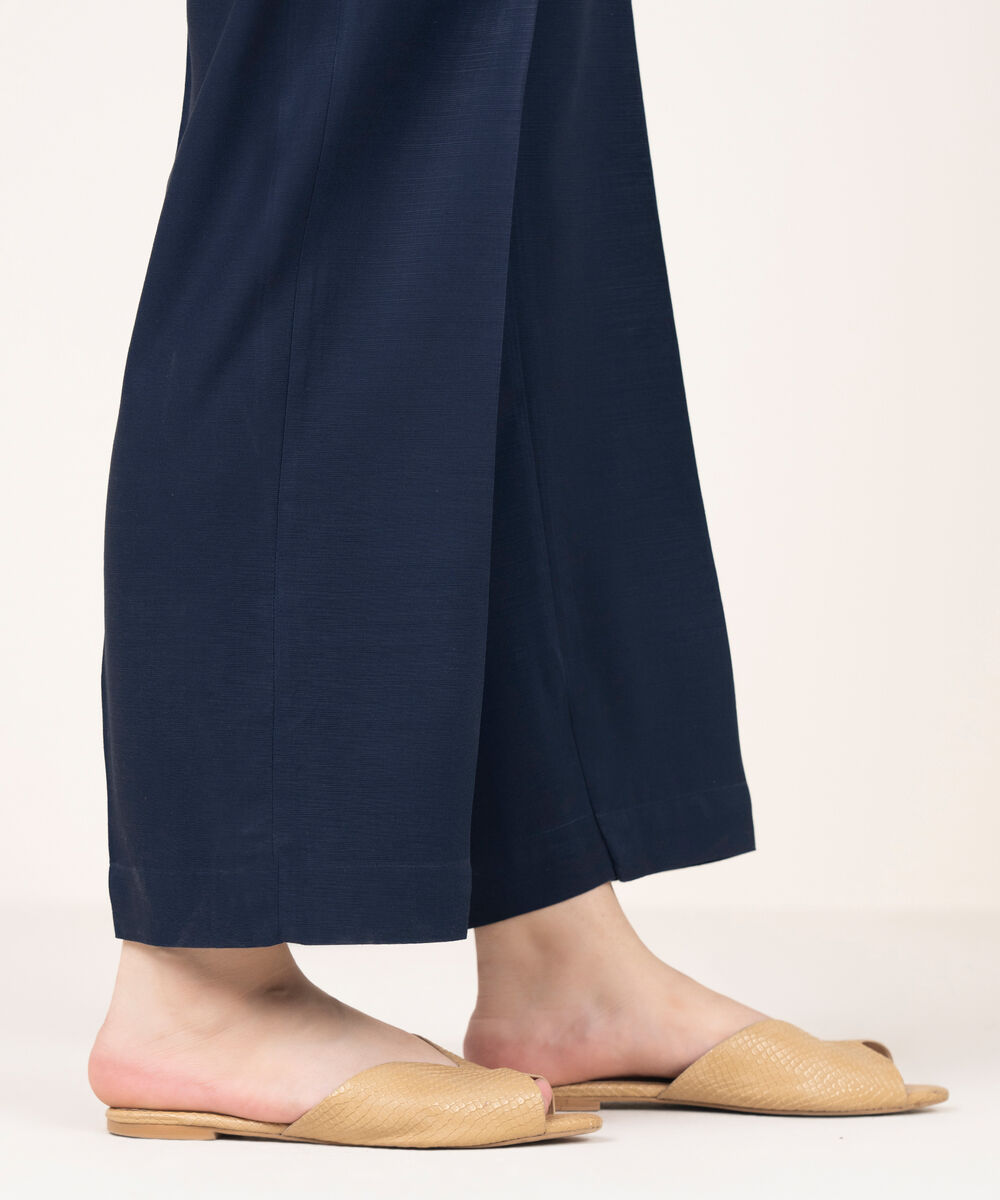 Women's RTW Arabic Khaddar Solid Navy Blue Straight Pants