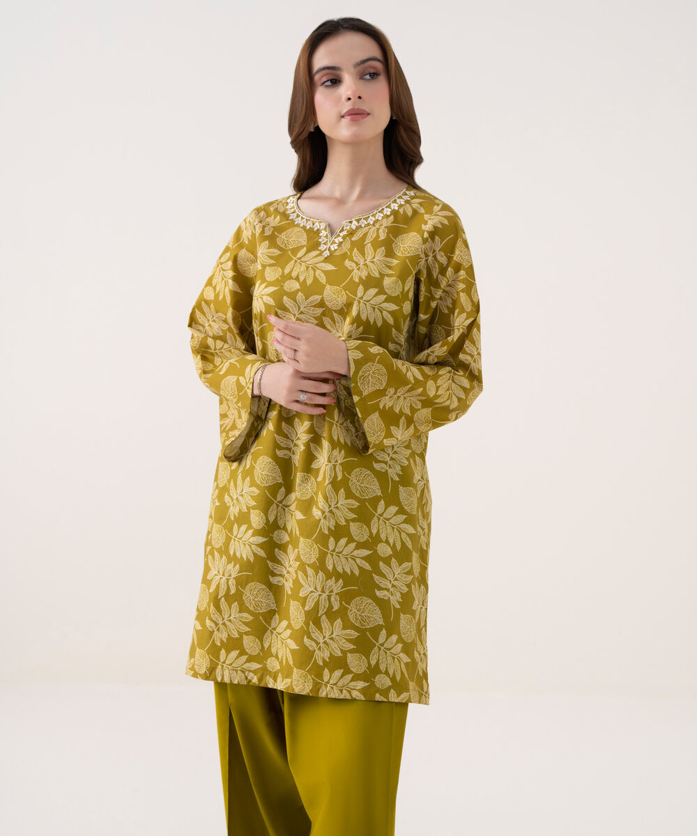 Women's RTW Cambric Embroidered Straight Yellow Shirt