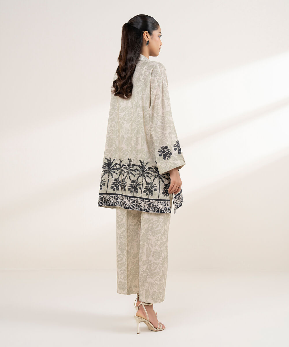 Women's RTW Lawn Beige Printed Boxy Shirt