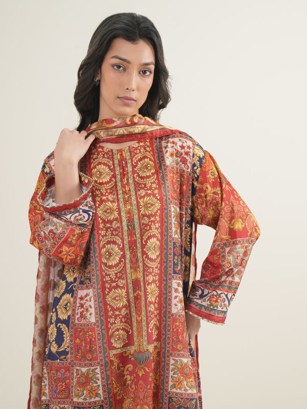 3 Piece - Printed Silk Suit