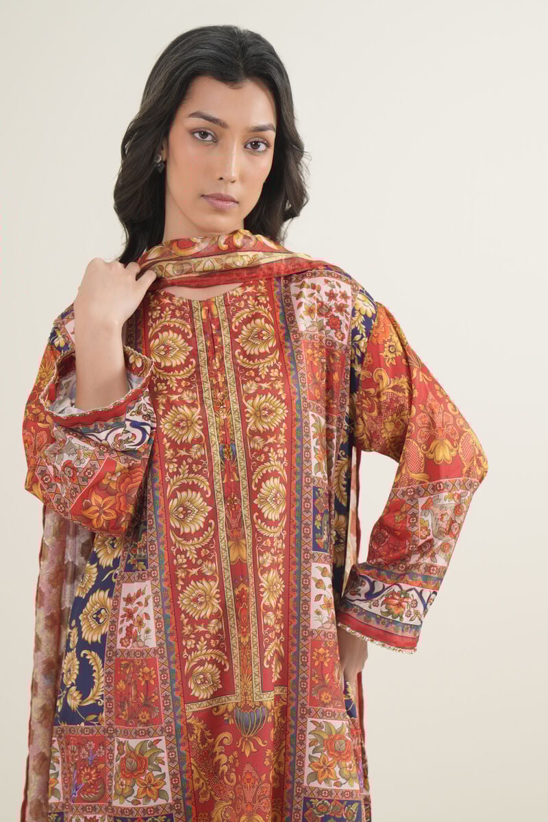 3 Piece - Printed Silk Suit