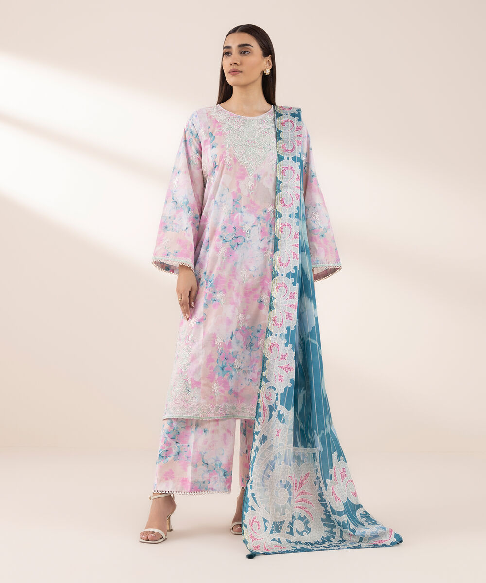 Women's RTW Lawn Pink Embroidered A-Line Shirt
