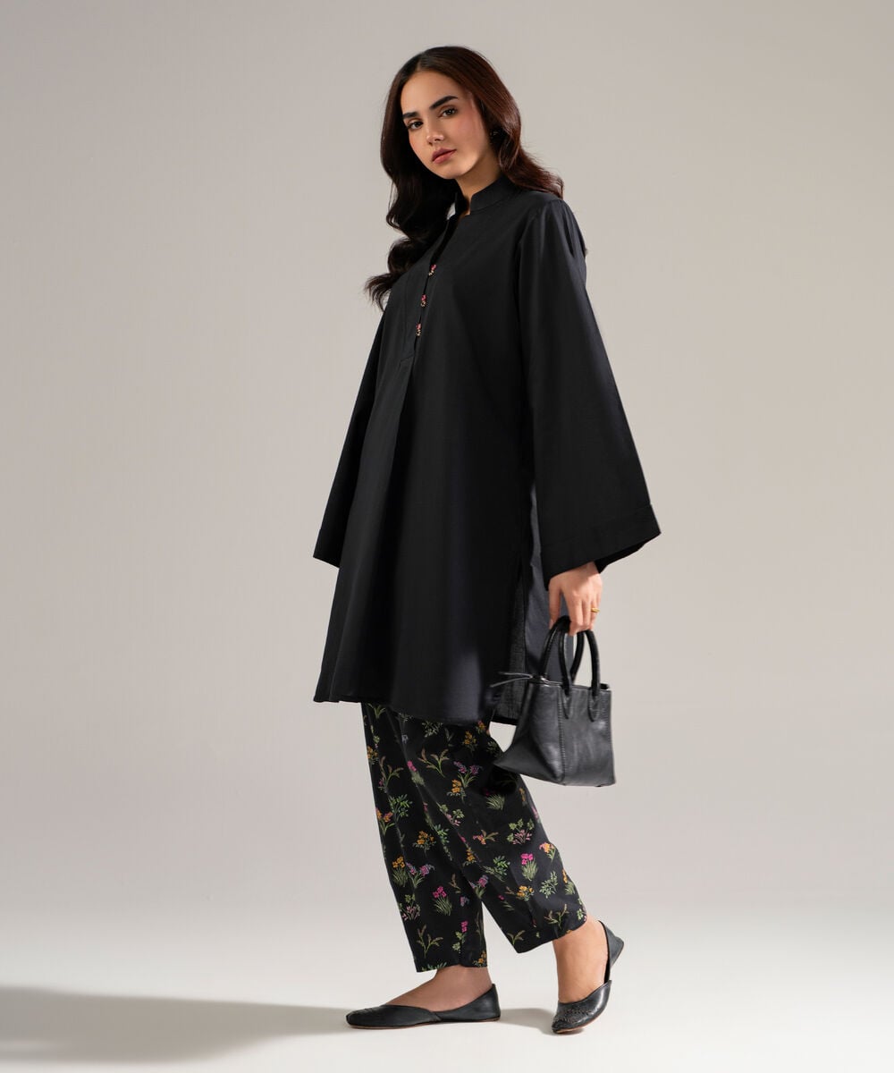 Women's RTW Cambric Solid Black Straight Shirt
