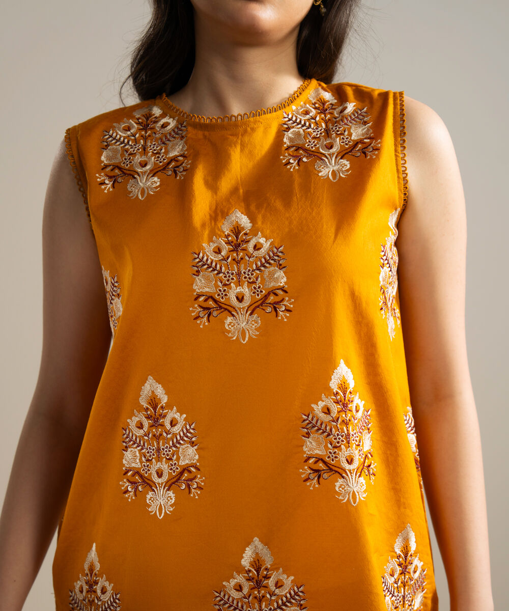 Women's RTW Dobby Embroidered Beige 3 Piece Suit