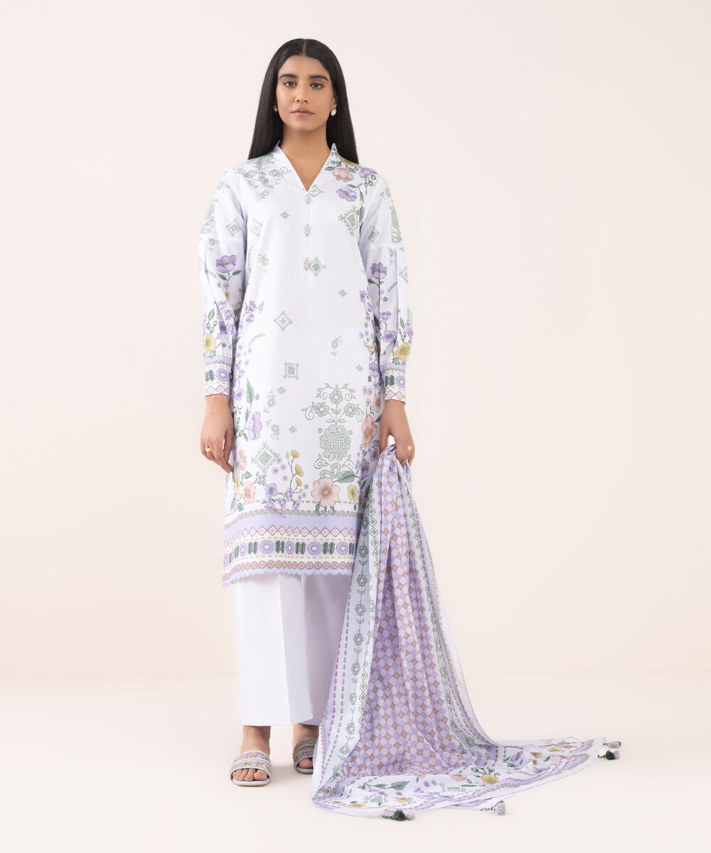 Women's Unstitched Cotton Printed Three Piece Suit