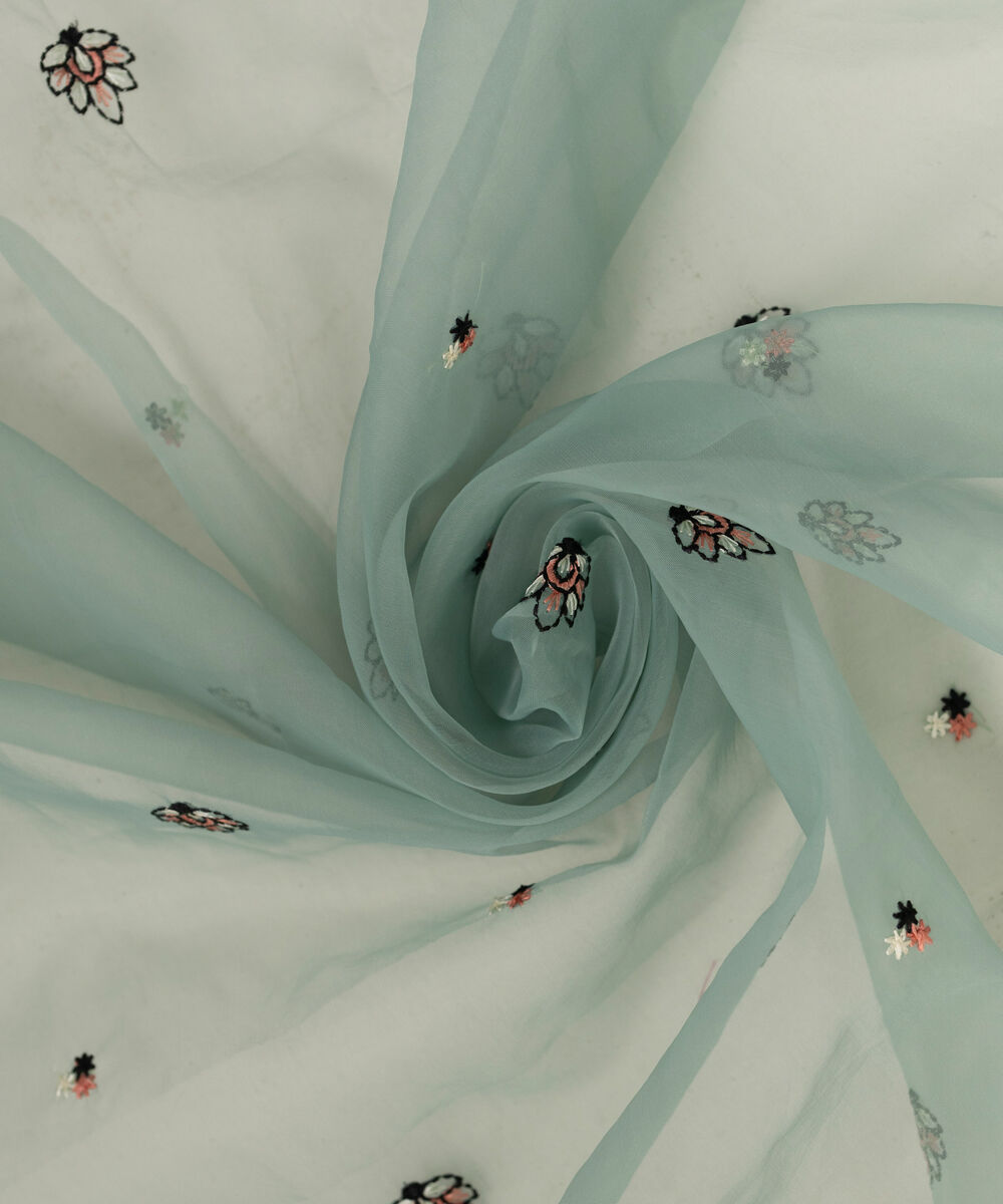 Women's RTW Blended Organza Embroidered Green Dupatta