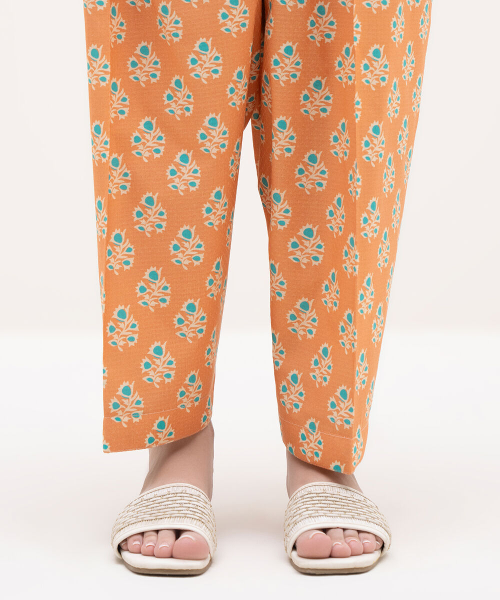 Women's RTW Textured Lawn Orange Printed Shalwar