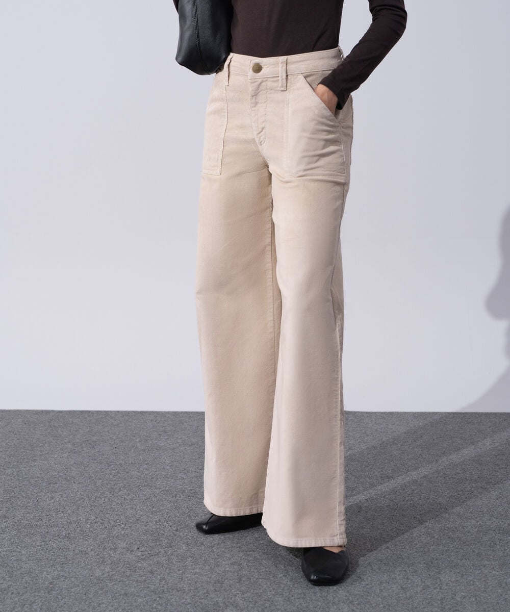 Women's Western Wear Ecru Cotton Corduroy Wide Leg Pants