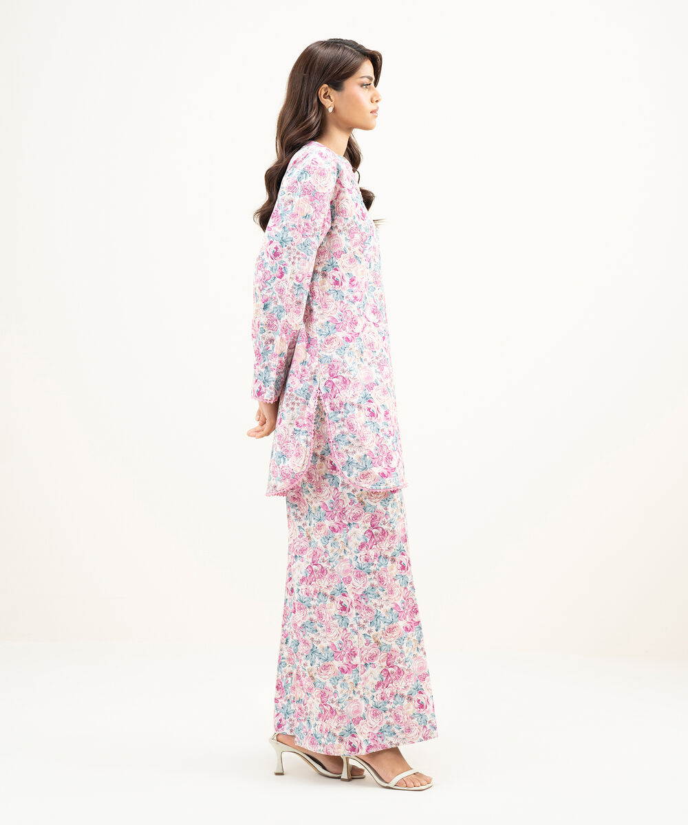 Women's RTW Seersucker Printed Pink Straight Shirt