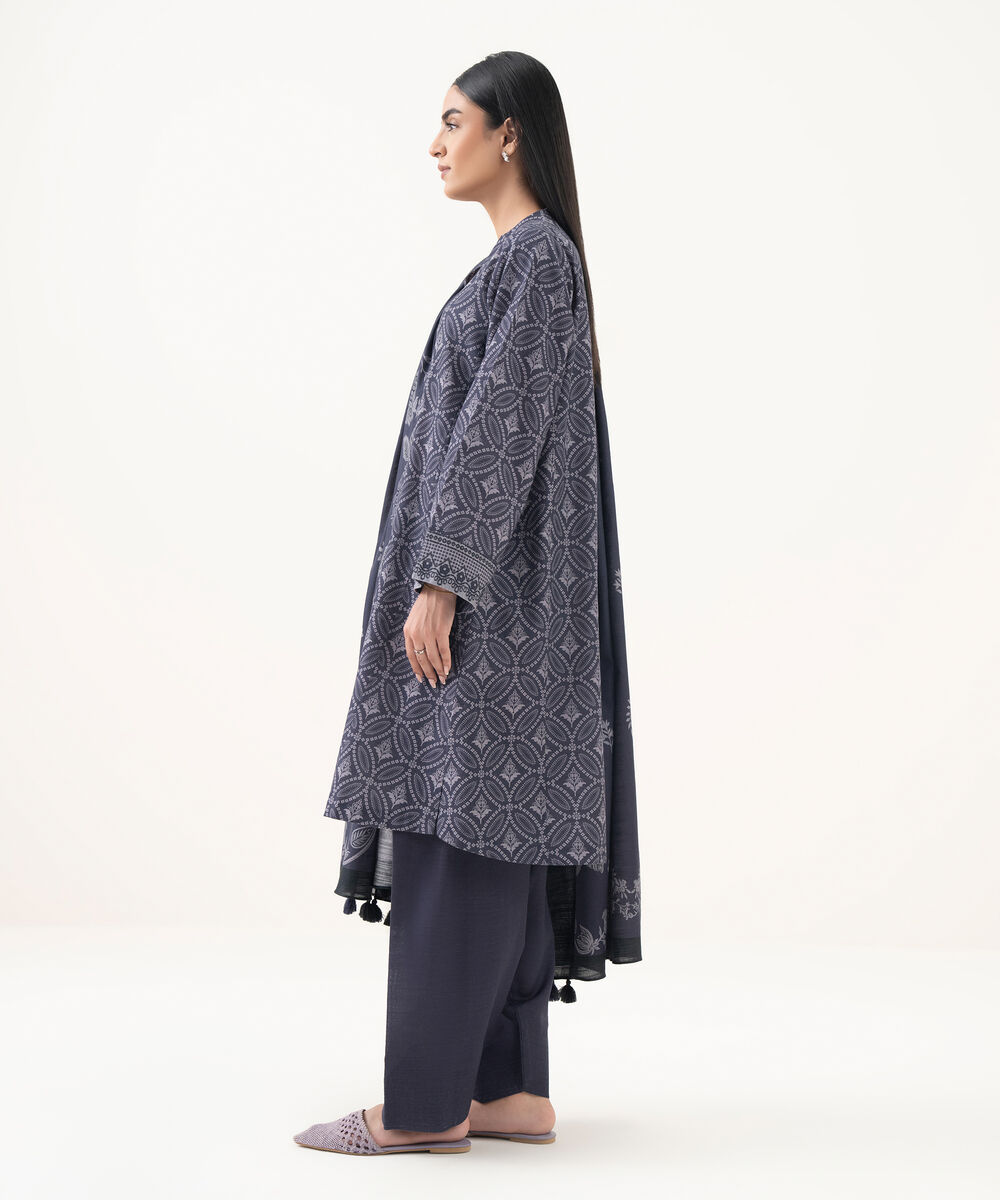 Women's Unstitched Light Khaddar Embroidered Purple 3 Piece Suit