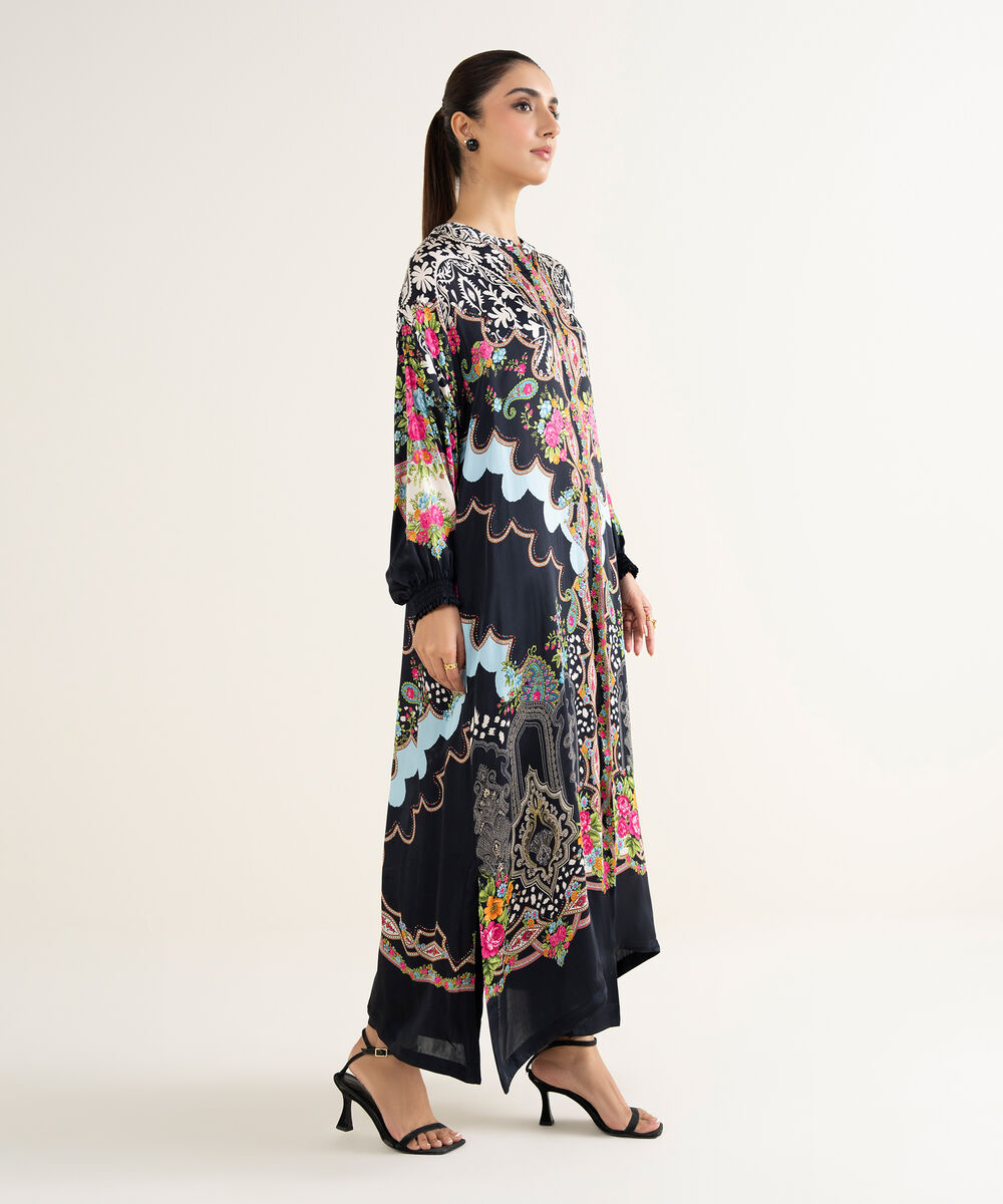 Women's RTW Bemberg Chamoz Printed Black 2 Piece Suit