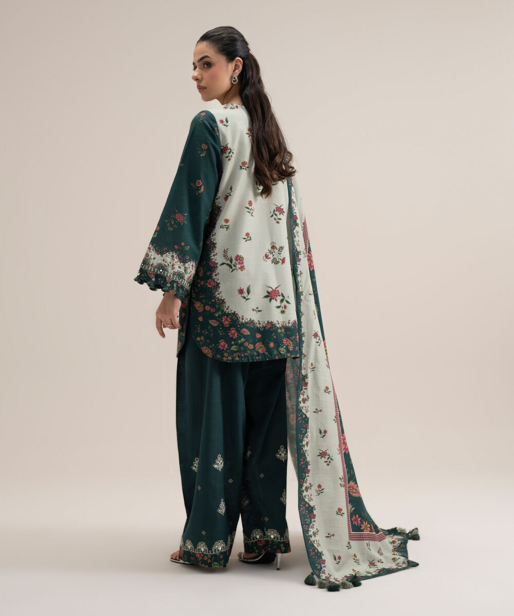 Women's Unstitched Premium Khaddar Printed Off White 3 Piece Suit