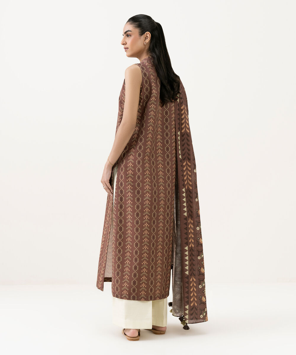 Women's Unstitched Khaddar Printed Brown 2 Piece Suit