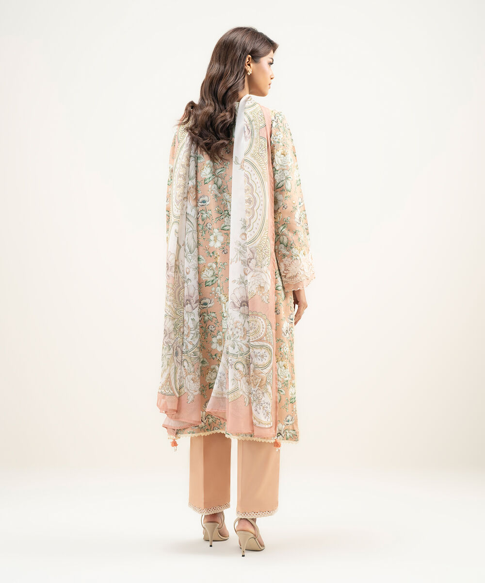 Women's RTW Lawn Embroidered Peach 3 Piece Suit