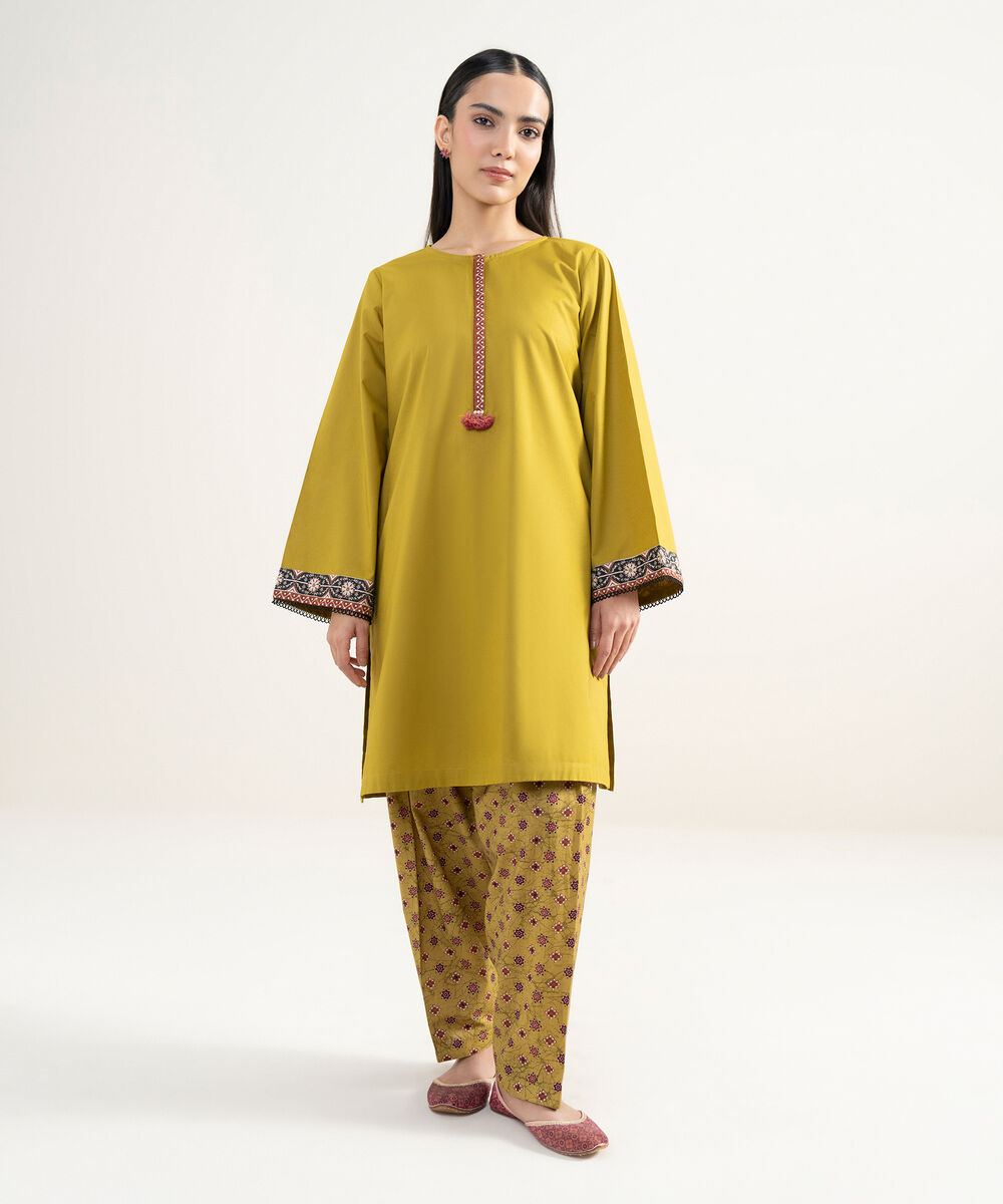 Women's RTW Lawn Solid Yellow Straight Shirt