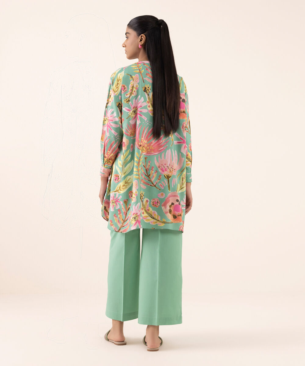 Women's RTW Arabic Lawn Green Printed Boxy Shirt