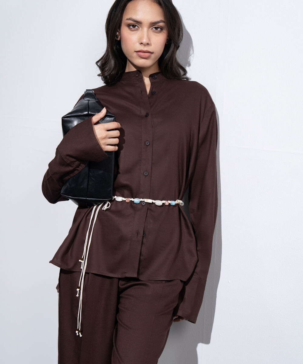 Women's Western Brown Regular-Fit Button Through  Shirt