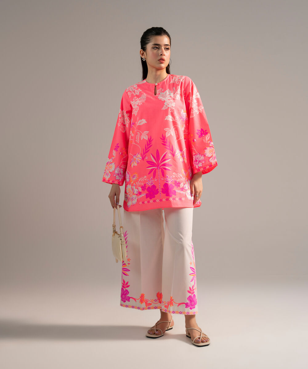 Women's RTW Dobby Printed Neon Pink 2 Piece Suit