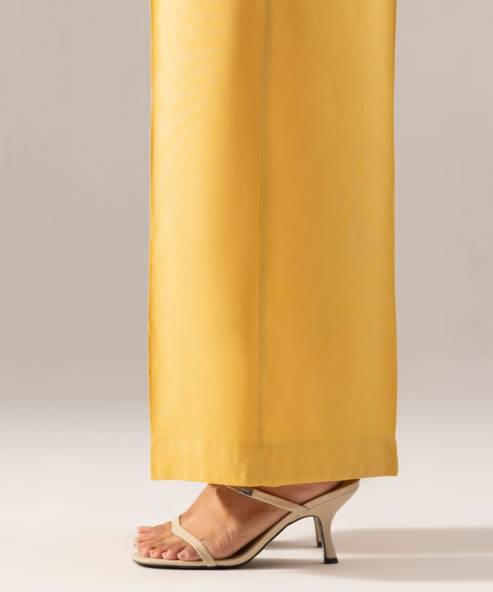 Women's RTW Solid Yellow Cotton Viscose Culottes