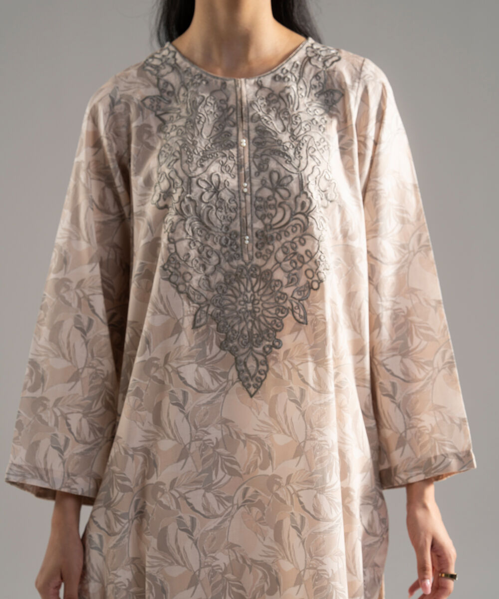 Women's RTW Lawn Printed Embroidered Off White 2 Piece Suit