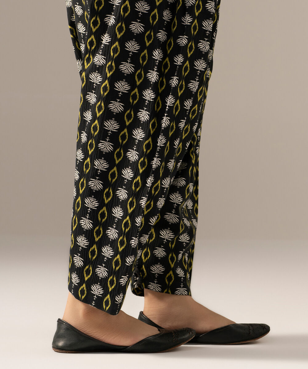 Women's RTW Seersucker Printed Black Shalwar