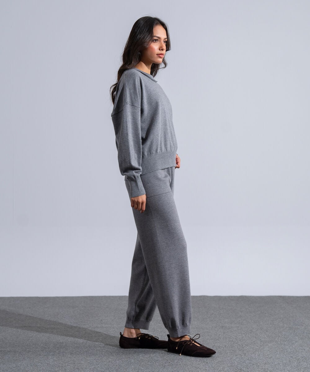 Women's Western Wear Grey Melange Round Neck Knit Jumper