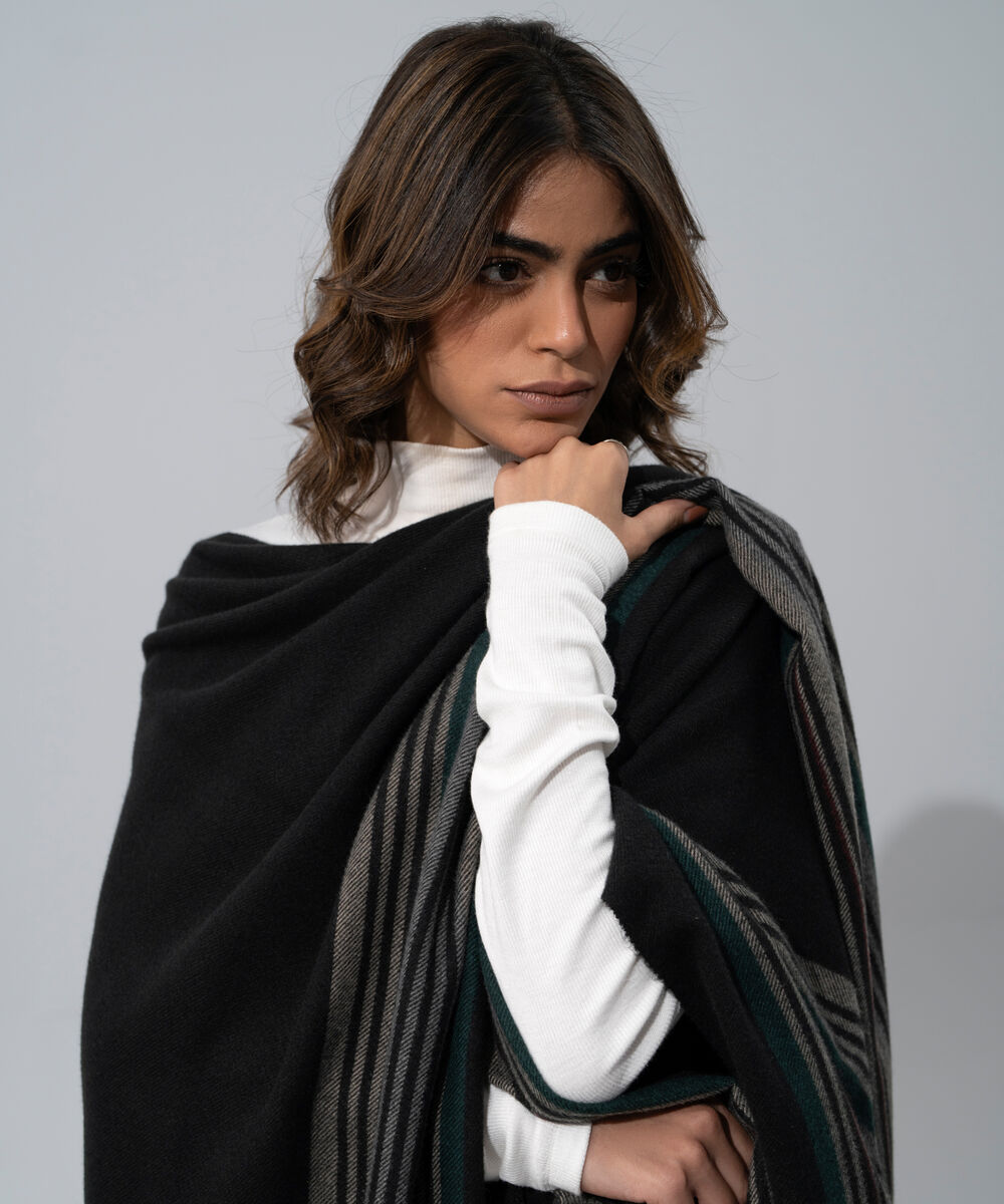 Women's Western Wear Black Polyester Cape Shawl