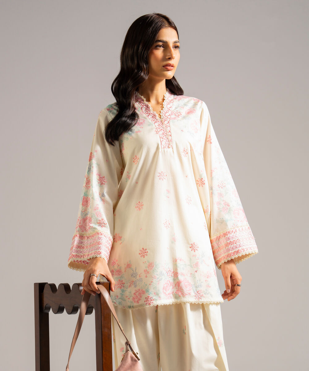 Women's RTW Lawn Embroidered Off White 2 Piece Suit