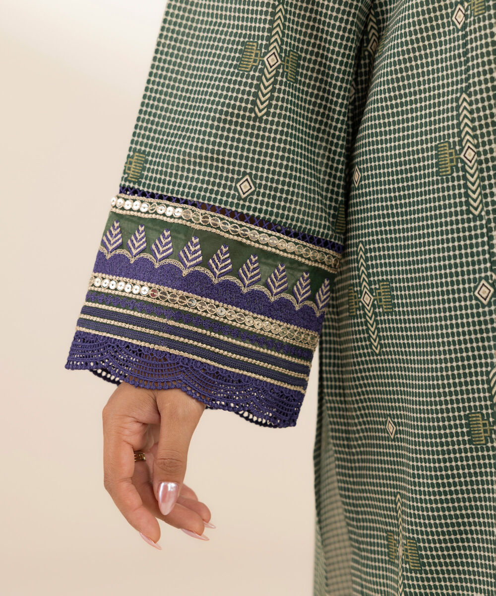 Women's RTW Lawn Green Embroidered A-Line Shirt