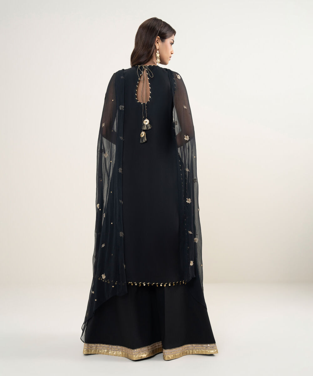 Women's Unstitched Textured Lawn Black Embroidered 3 Piece Suit