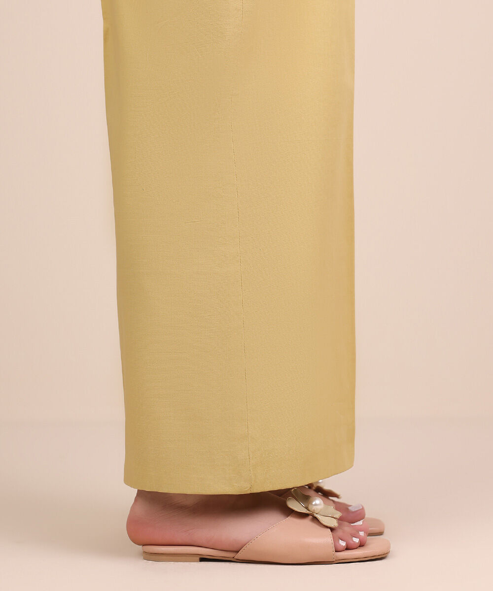 Unstitched Women's Yellow Cotton Solid Trousers