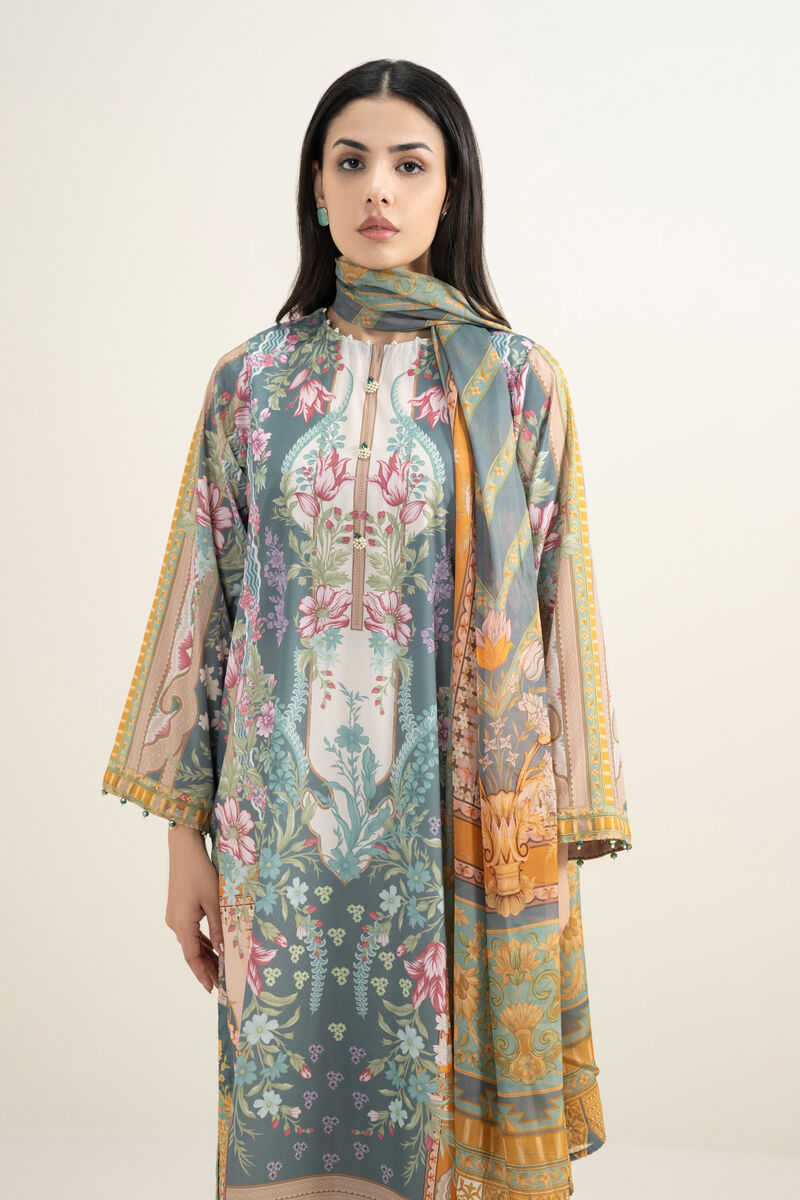 3 Piece - Printed Silk Suit