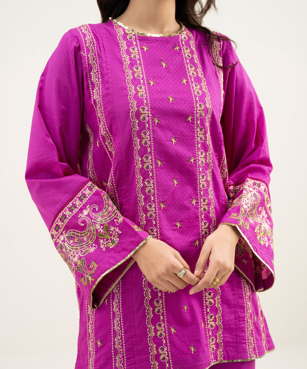 Women's RTW Dobby Embroidered Bright Pink 3 Piece Suit